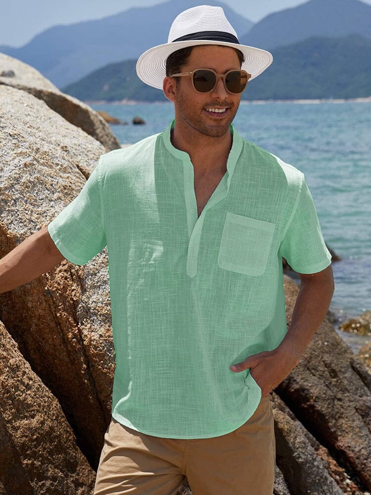 Camisa henley de lino y algodón de manga corta