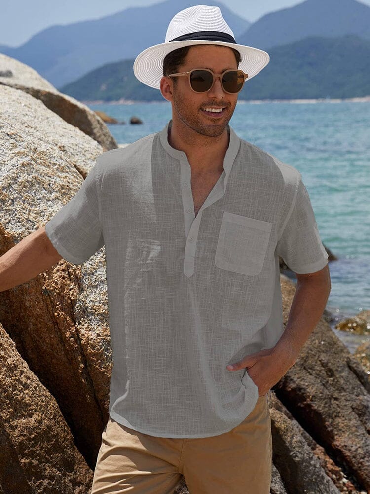 Camisa henley de lino y algodón de manga corta
