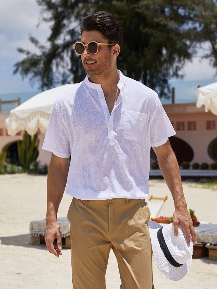 Camisa henley de lino y algodón de manga corta