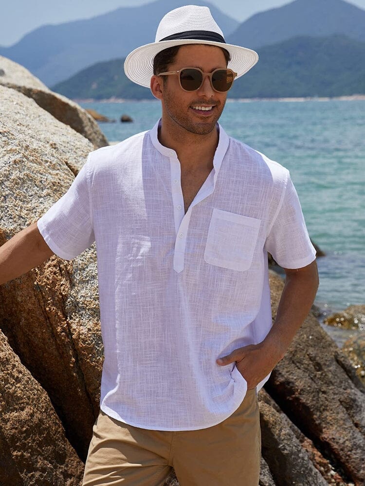 Camisa henley de lino y algodón de manga corta