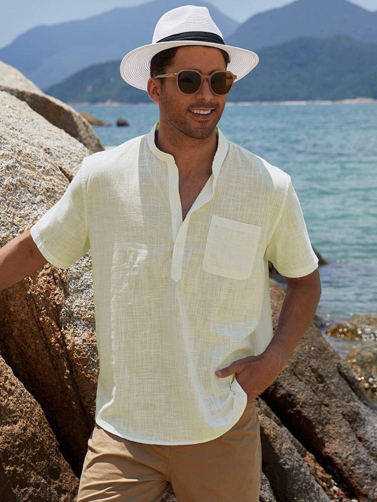 Camisa henley de lino y algodón de manga corta