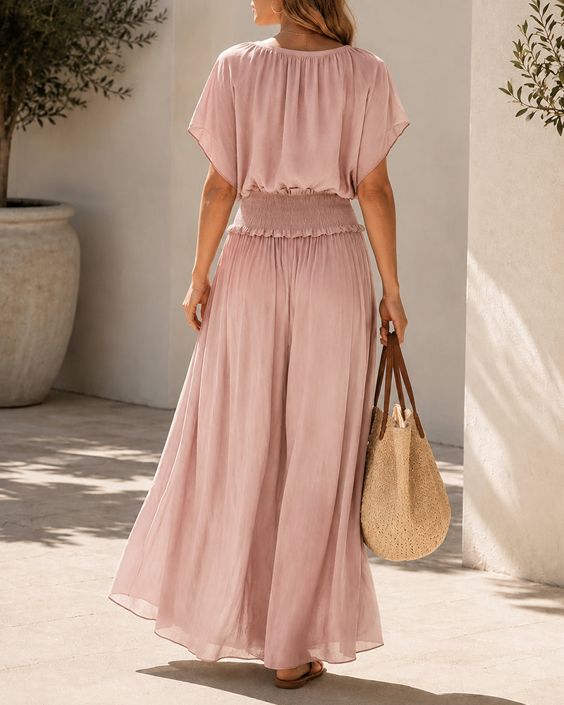 Vestido largo boho de gasa con manga corta