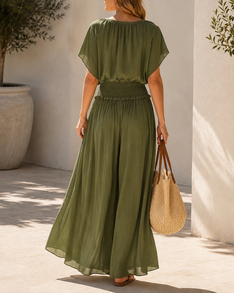 Vestido largo boho de gasa con manga corta