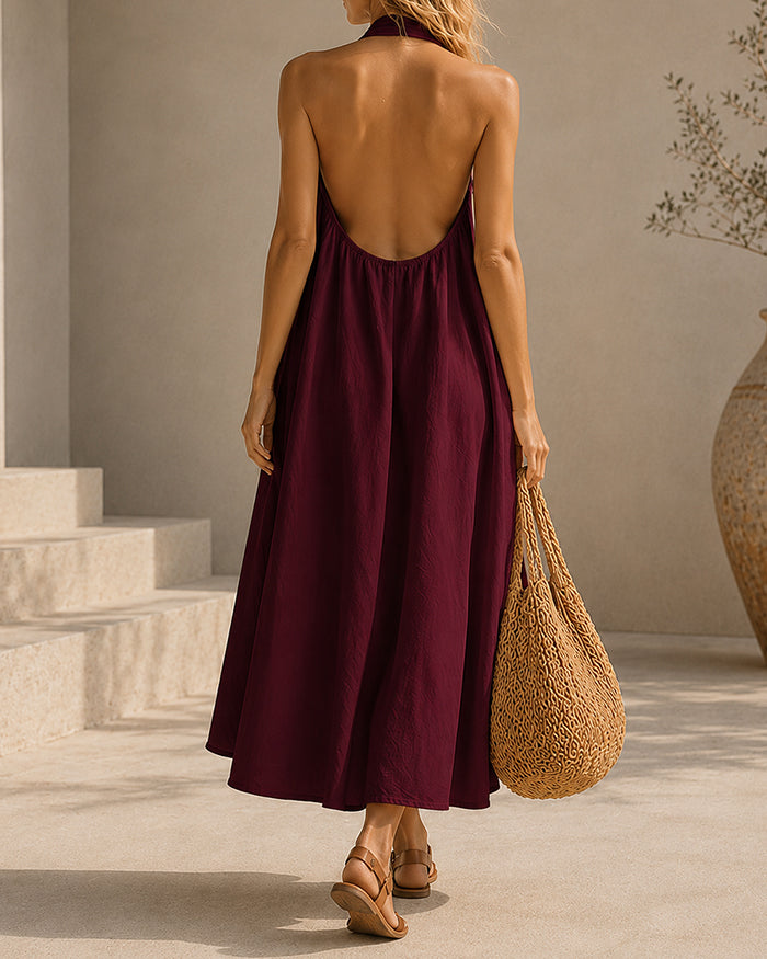 Vestido maxi halter con espalda descubierta