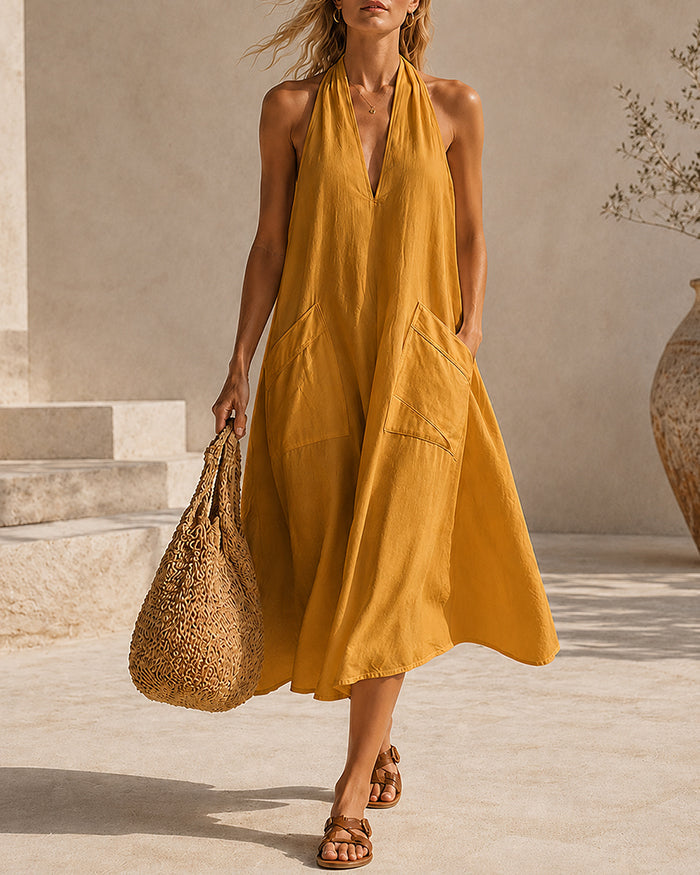 Vestido maxi halter con espalda descubierta