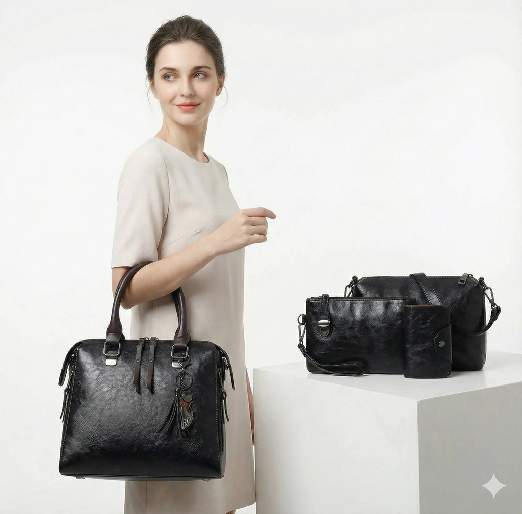 Kit premium de piel: bolso, cartera y clutch