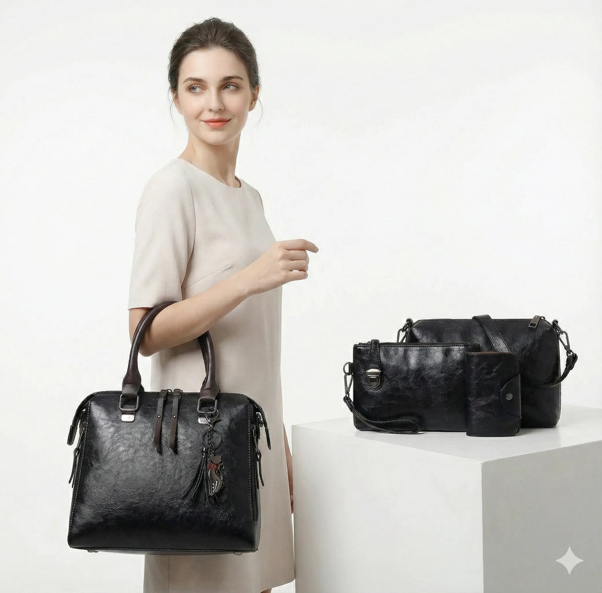 Kit premium de piel: bolso, cartera y clutch
