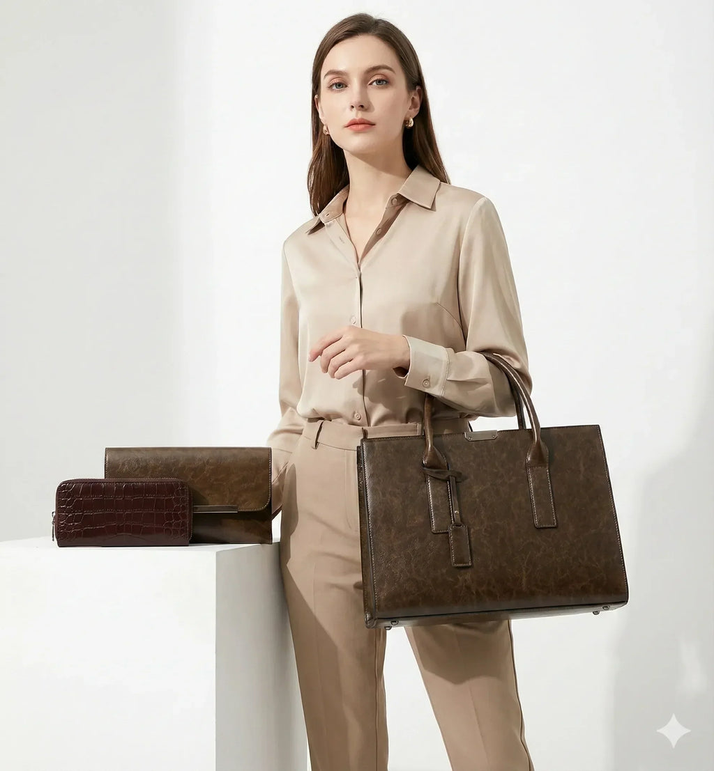 Set de bolso y 2 carteras de piel Zayna