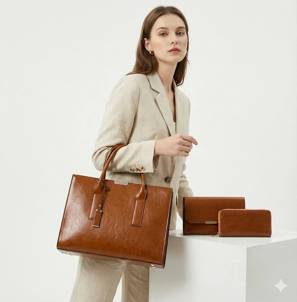 Set de bolso y 2 carteras de piel Zayna