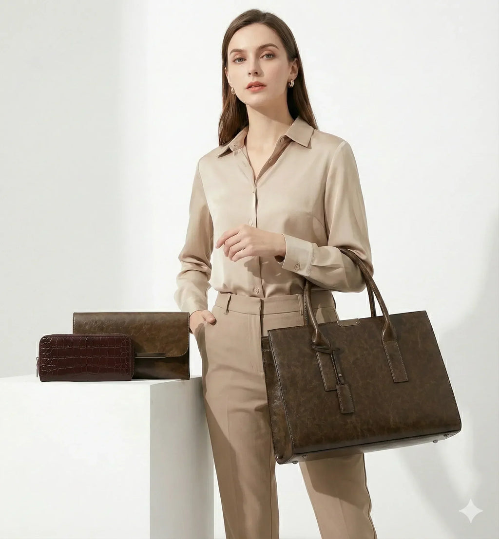 Set de bolso y 2 carteras de piel Zayna