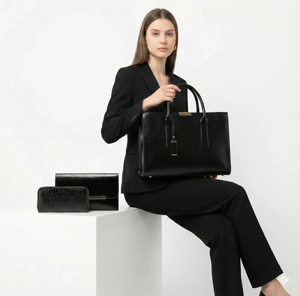 Set de bolso y 2 carteras de piel Zayna