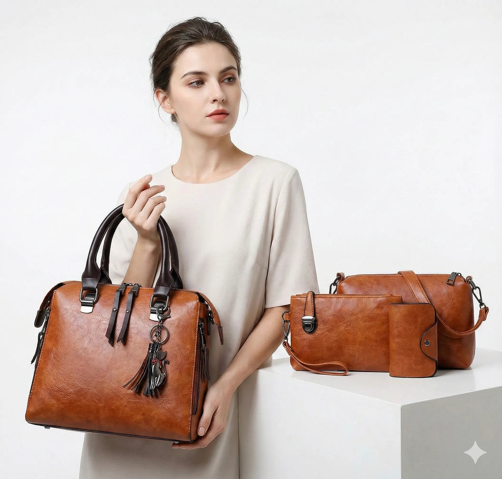 Kit premium de piel: bolso, cartera y clutch