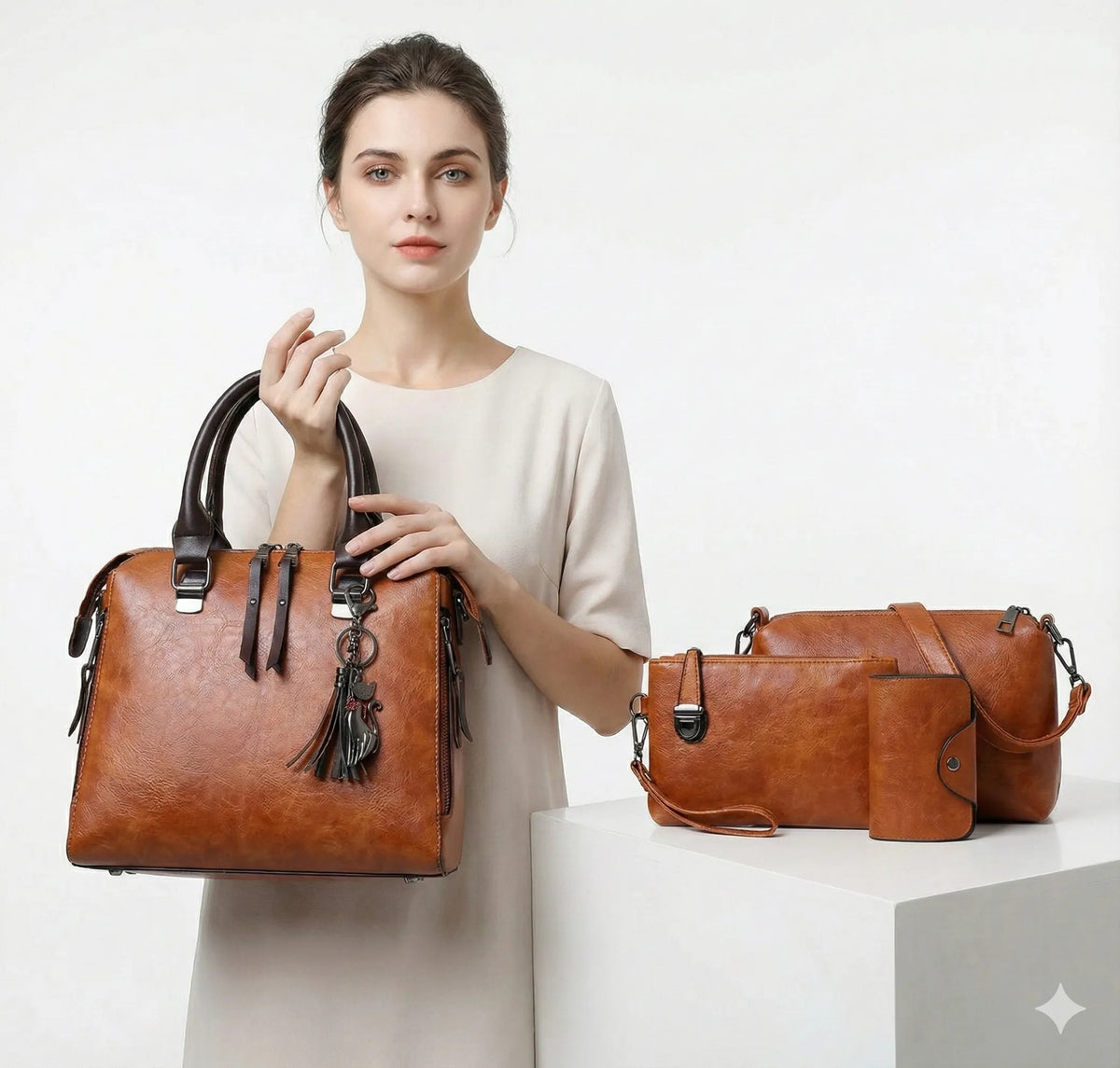Kit premium de piel: bolso, cartera y clutch