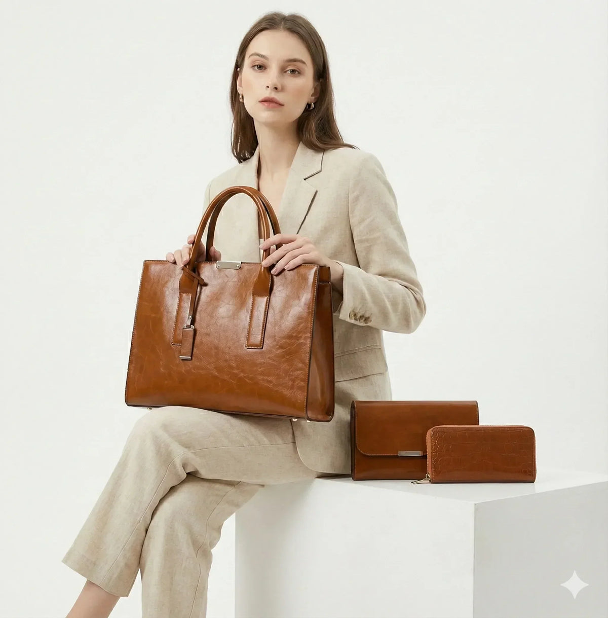 Set de bolso y 2 carteras de piel Zayna