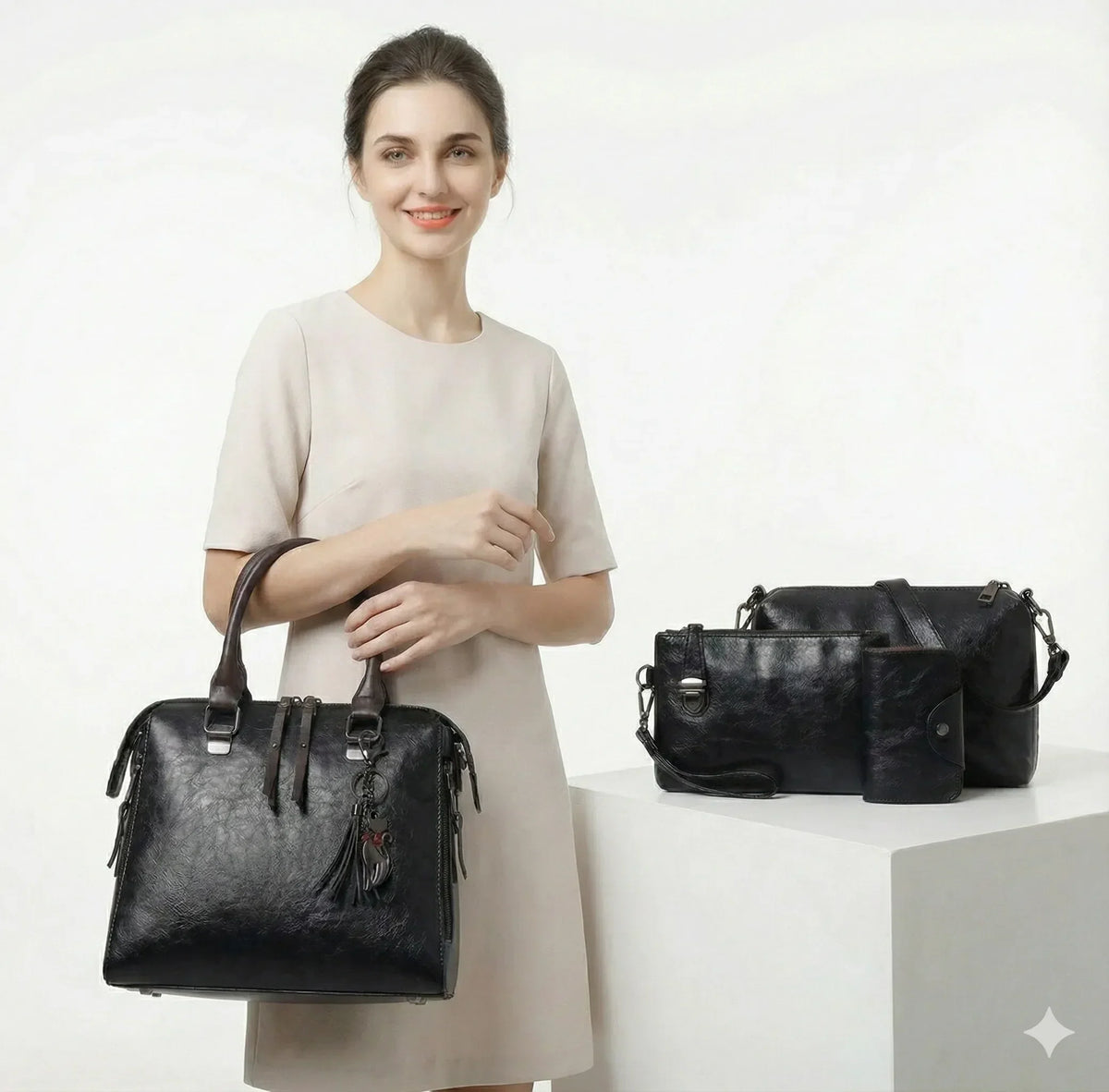 Kit premium de piel: bolso, cartera y clutch