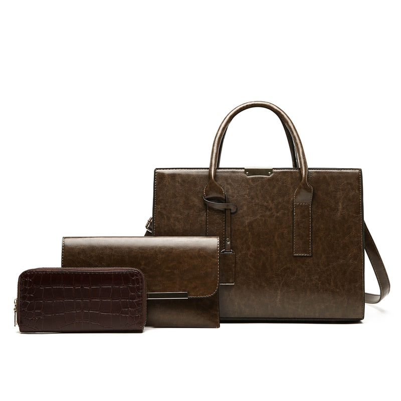 Set de bolso y 2 carteras de piel Zayna