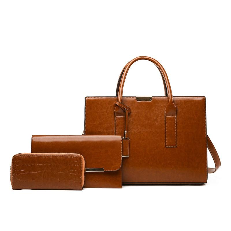 Set de bolso y 2 carteras de piel Zayna