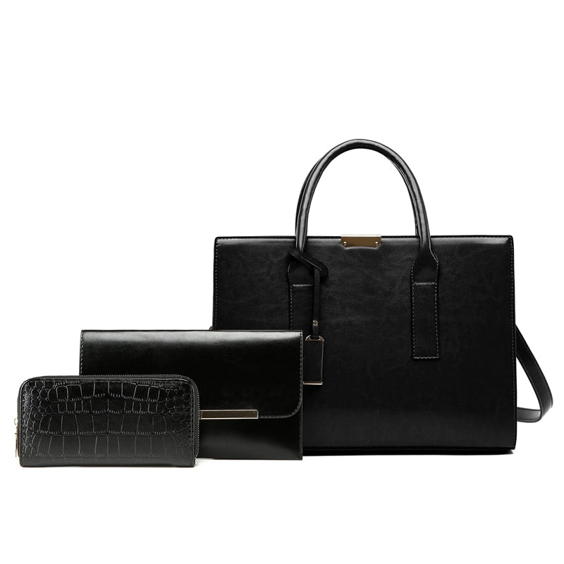 Set de bolso y 2 carteras de piel Zayna