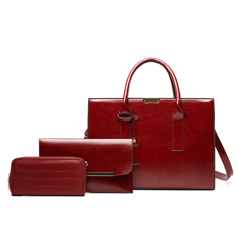 Set de bolso y 2 carteras de piel Zayna
