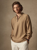 Camisa playera de lino tipo henley de manga larga