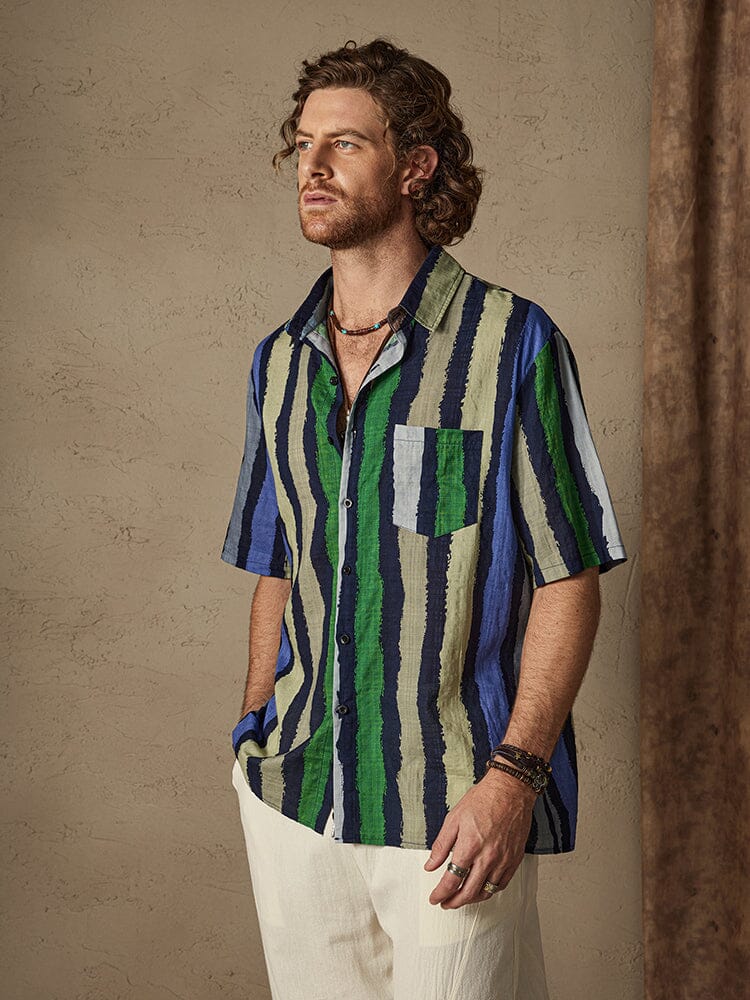 Camisa de playa de algodón a rayas