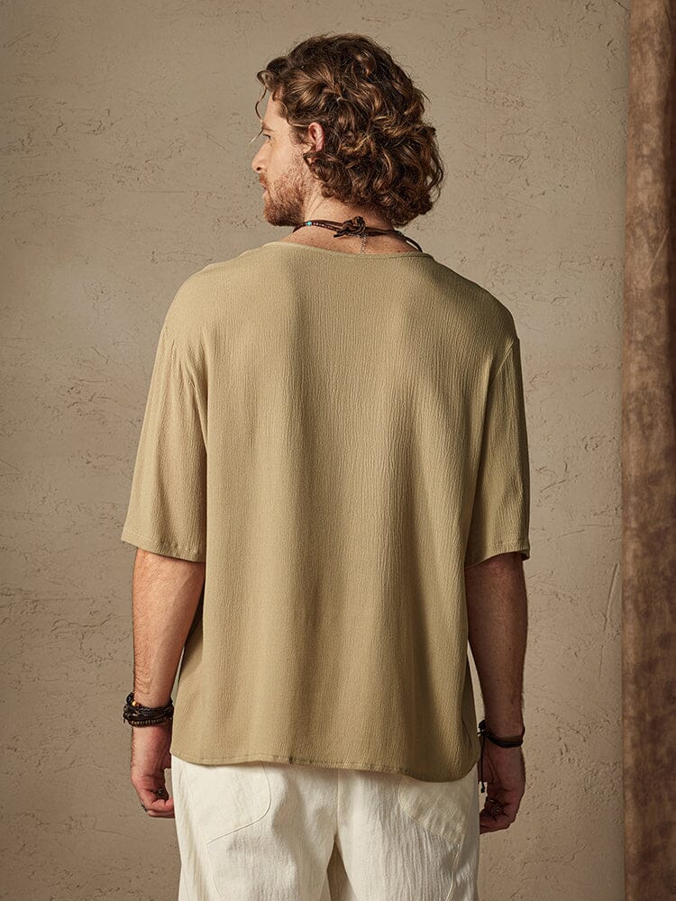 Camisa cómoda de algodón y lino en color liso