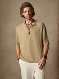 Camisa cómoda de algodón y lino en color liso