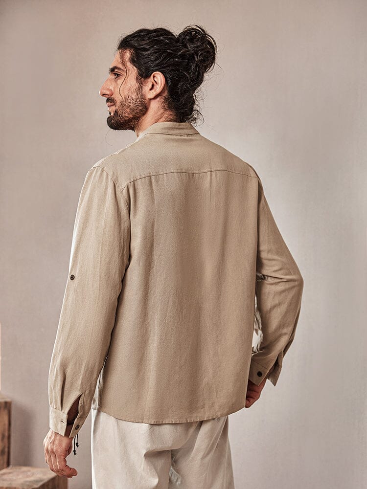 Camisa casual de mezcla de lino con cordón