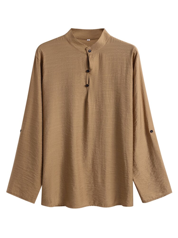 Camisa playera de lino tipo henley de manga larga