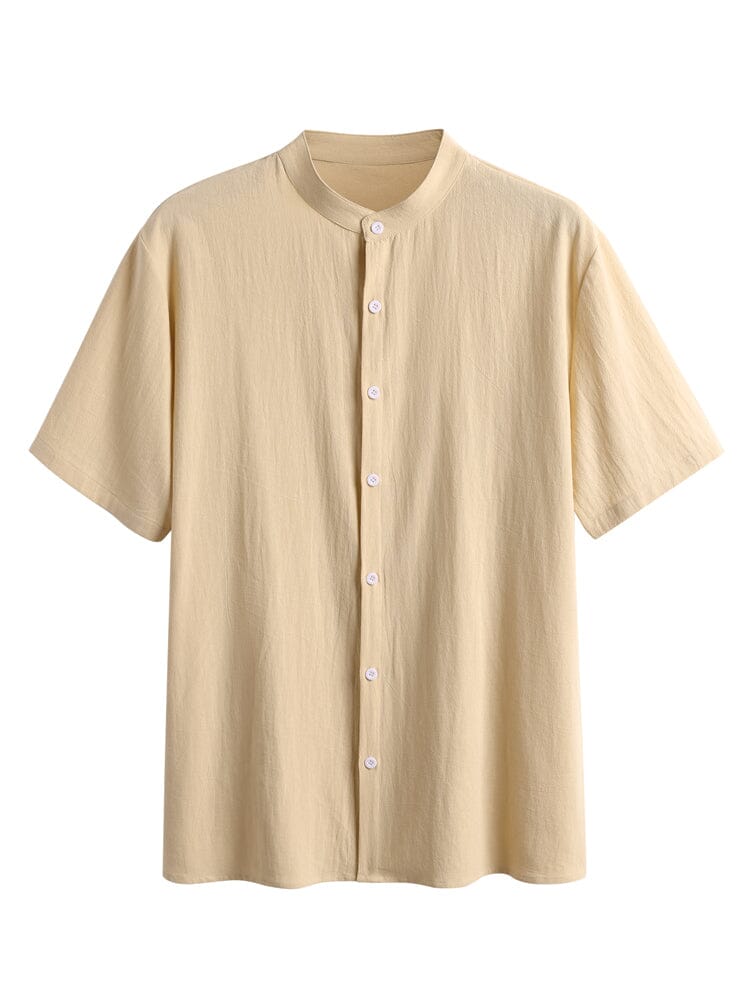 Camisa clásica casual de algodón y lino con cuello mao