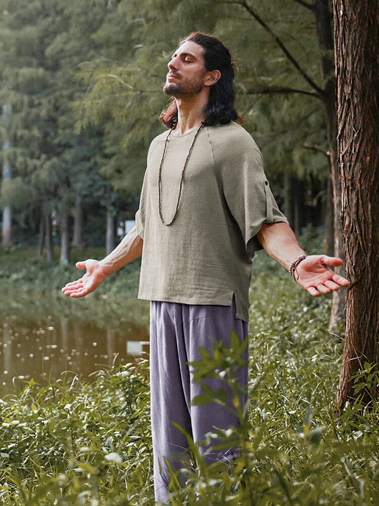 Pantalón holgado de lino y viscosa