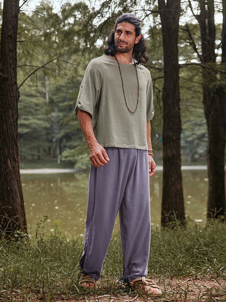 Pantalón holgado de lino y viscosa