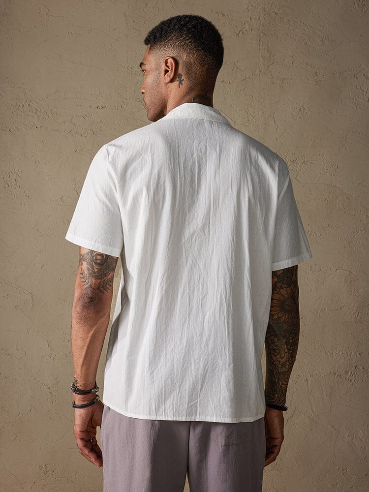 Camisa casual clásica de algodón y lino con botones