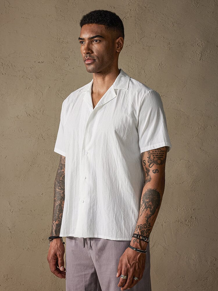 Camisa casual clásica de algodón y lino con botones