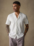 Camisa casual clásica de algodón y lino con botones