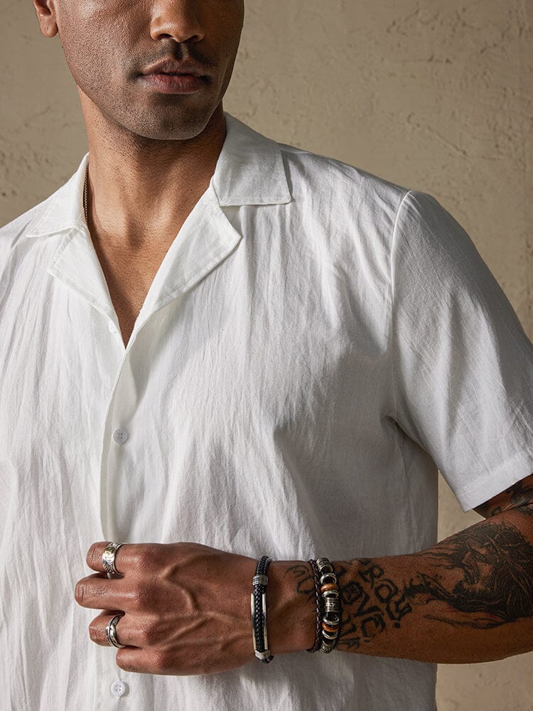Camisa casual clásica de algodón y lino con botones