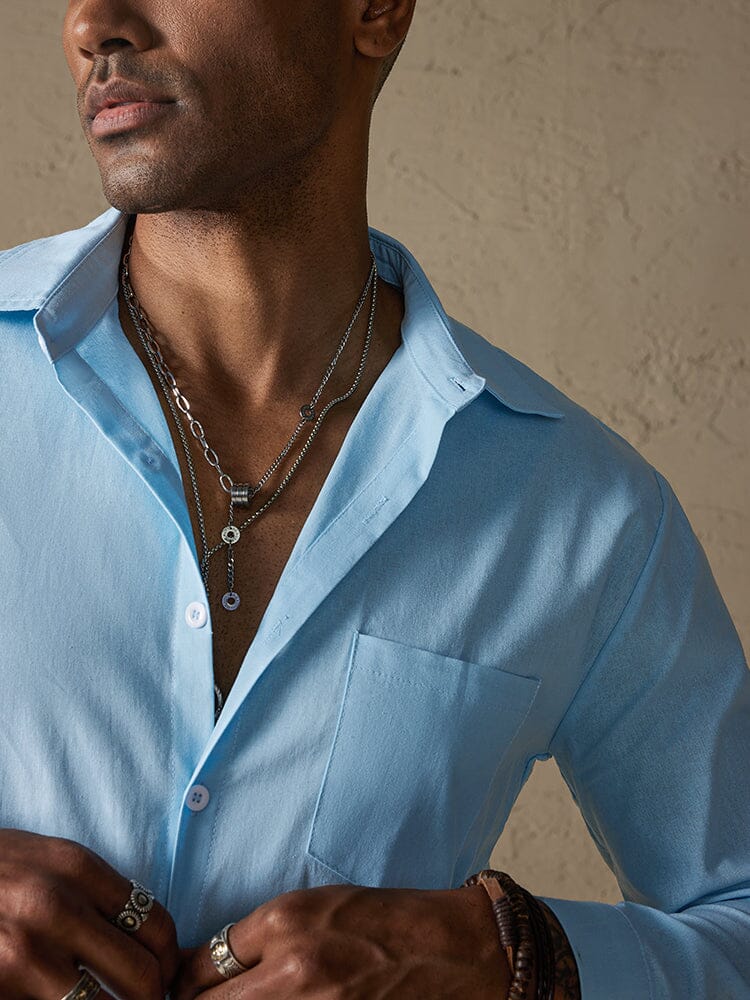 Camisa casual de manga larga de algodón y lino