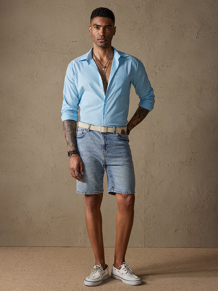 Camisa casual de manga larga de algodón y lino