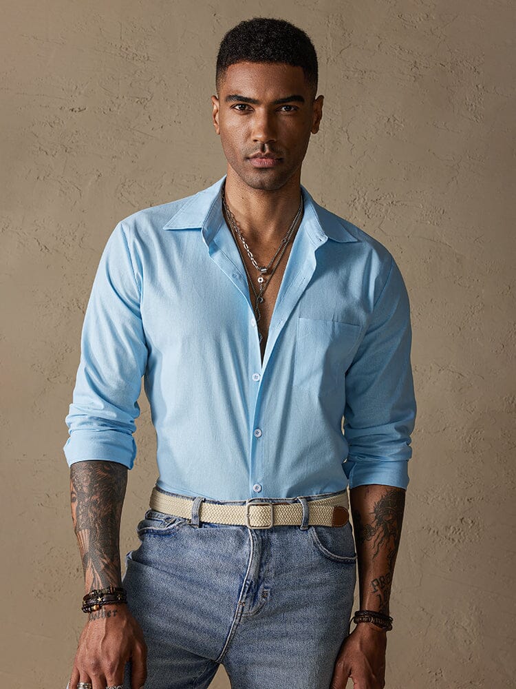 Camisa casual de manga larga de algodón y lino