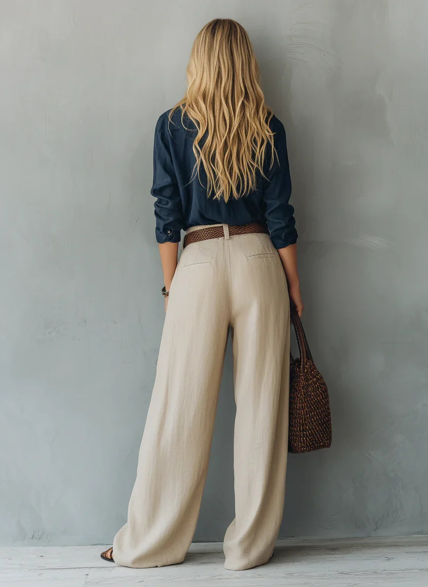 Pantalón caqui de algodón y lino casual