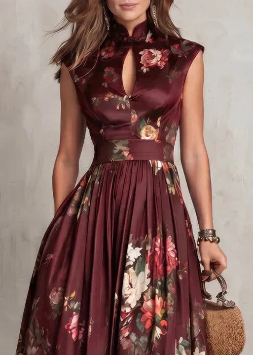 Vestido midi floral con cuello ojo de cerradura