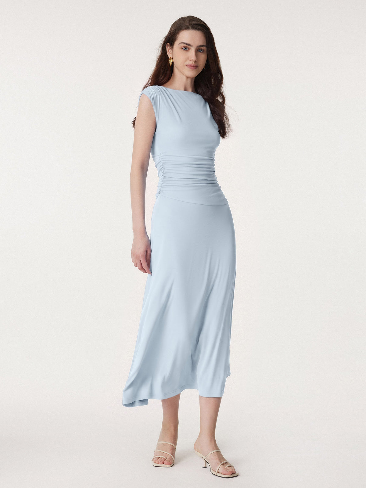 Vestido maxi fruncido lateral de sensación fresca