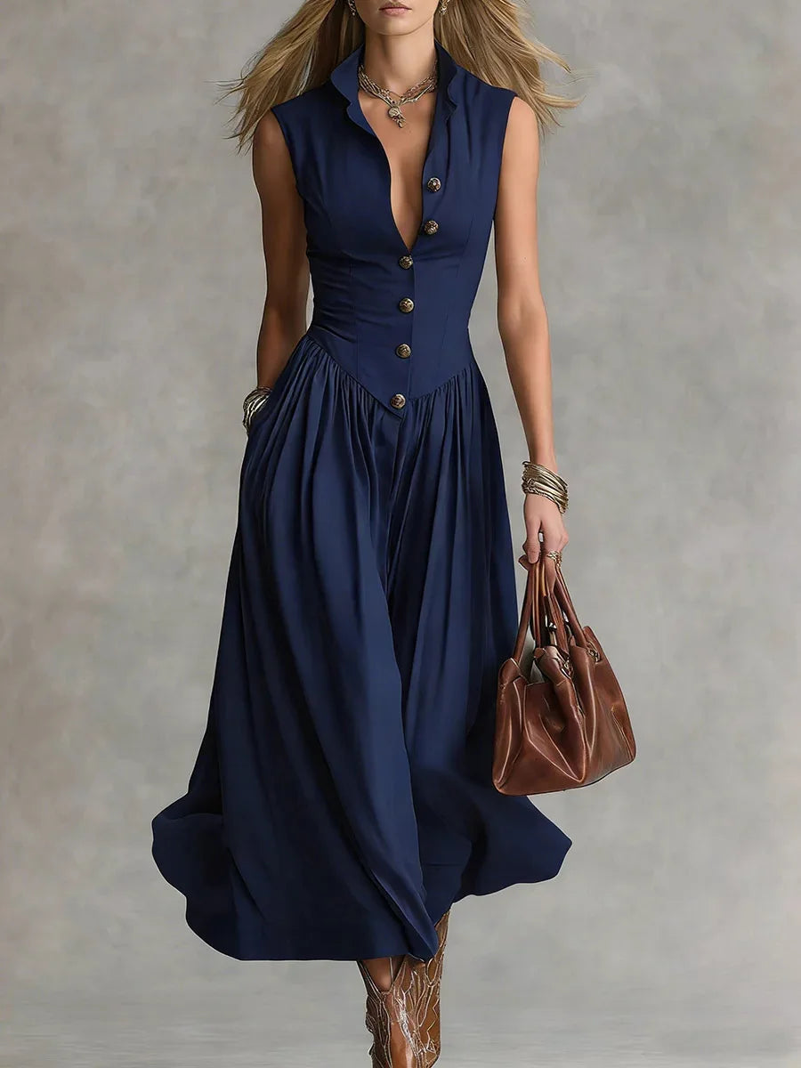 Vestido maxi entallado de lino con botones