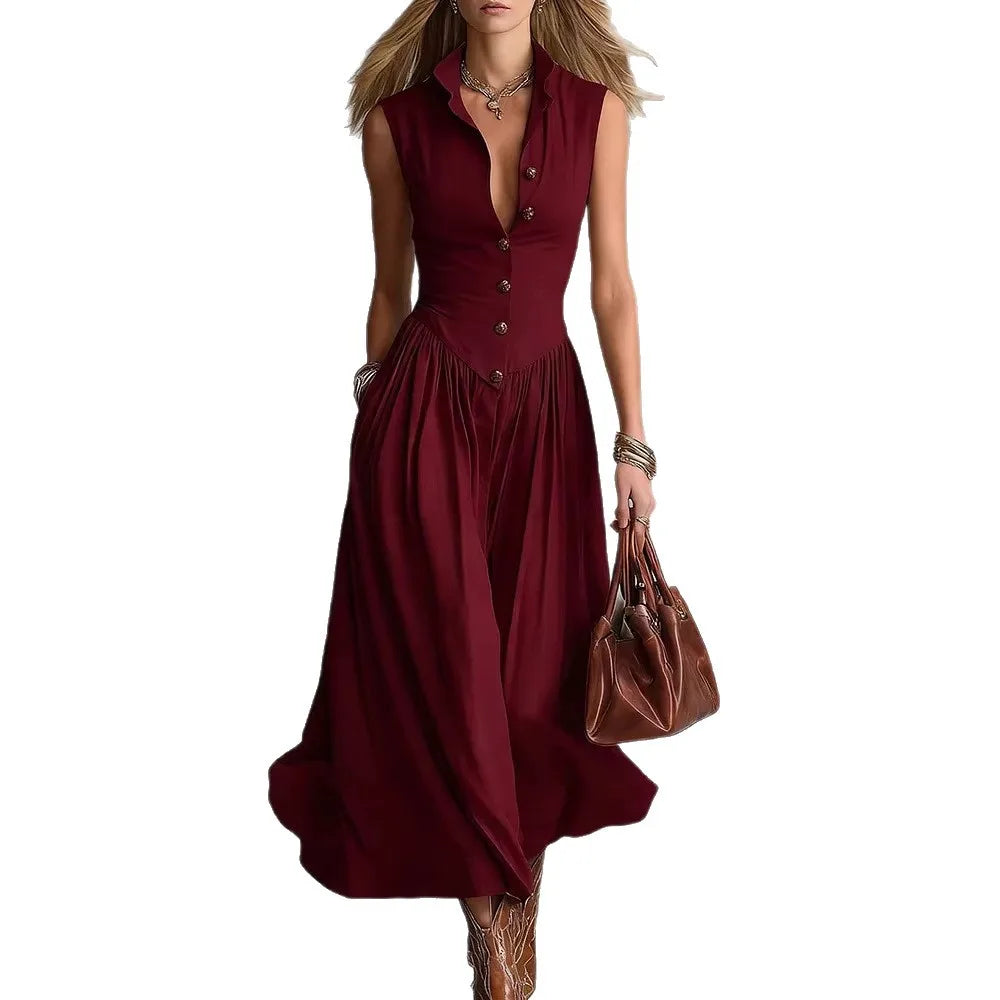 Vestido maxi entallado de lino con botones