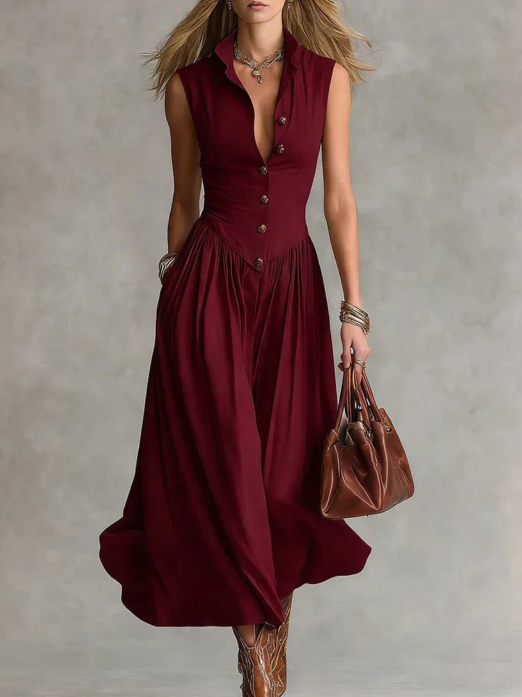 Vestido maxi entallado de lino con botones
