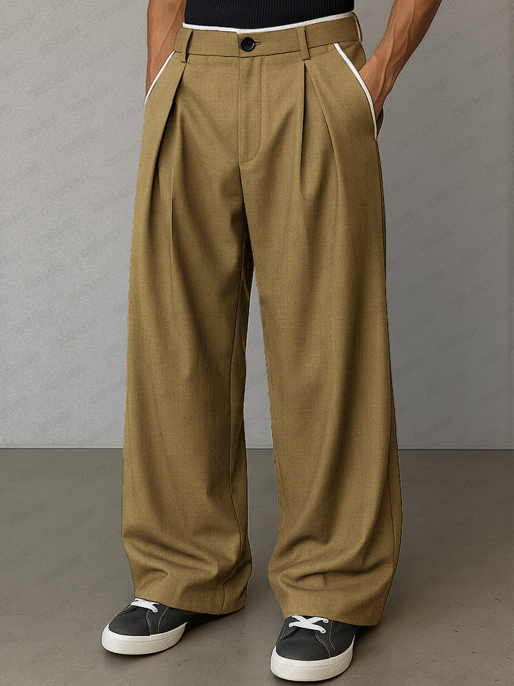 Pantalón recto moderno con ribete contraste