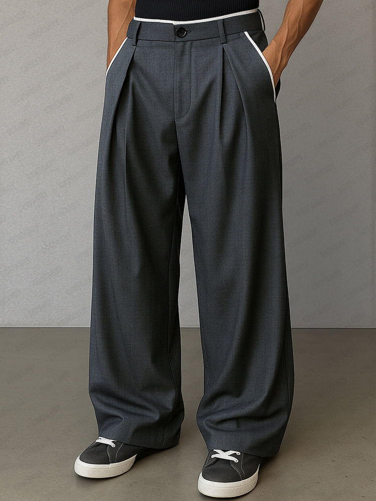Pantalón recto moderno con ribete contraste