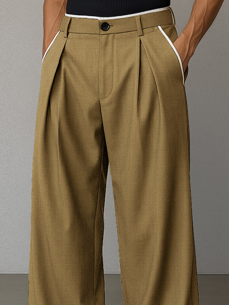 Pantalón recto moderno con ribete contraste