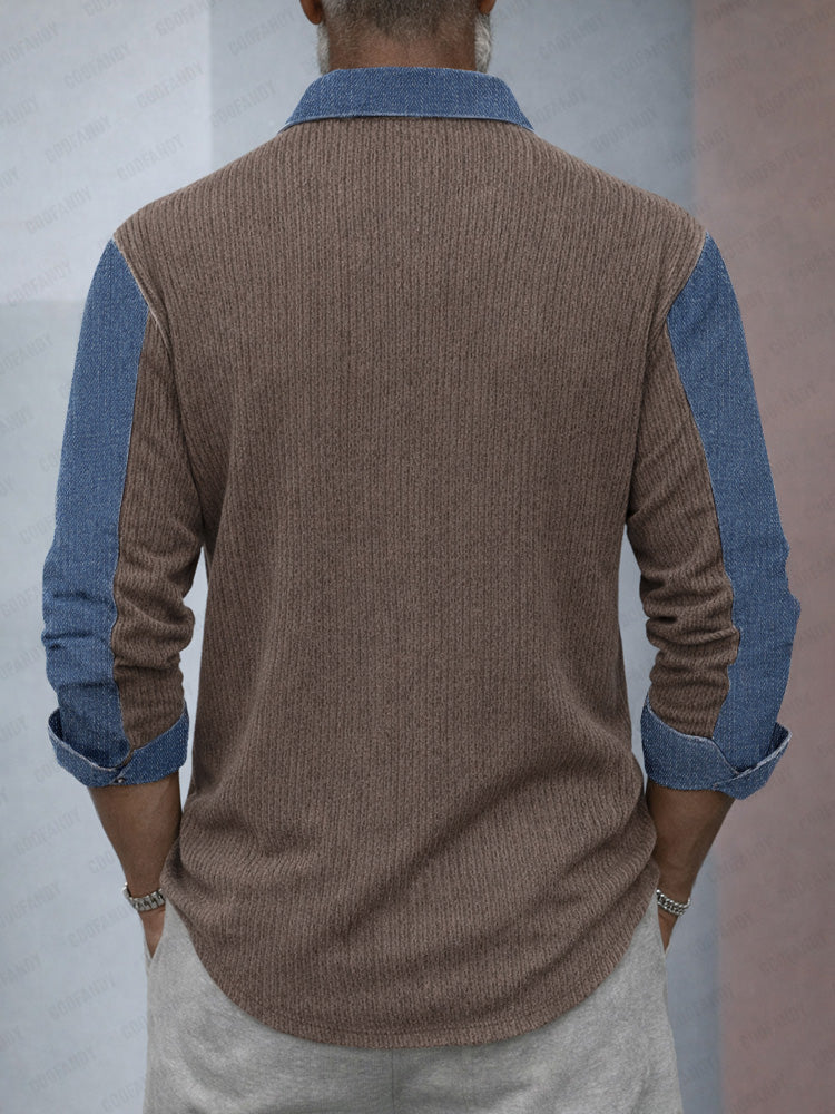 Camisa de punto casual con parches estilo denim