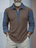 Camisa de punto casual con parches estilo denim